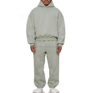 Ventes en gros de survêtements personnalisés pour hommes en deux pièces, en molleton gris, avec logo personnalisé, 400 g/m², sweat-shirt et pantalon de survêtement - Product Image 3