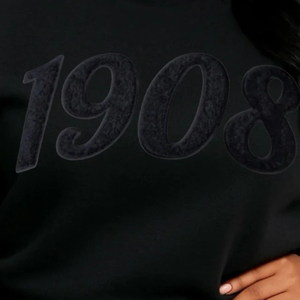 เสื้อสเวตเชิ้ตเชนิลล์สีดำล้วน รุ่น 1908 สำหรับผู้หญิง แขนยาว คอกลม ผ้าฟลีซ สวมใส่สบายๆ แฟชั่นเสื้อผ้าลำลอง - Product Image 2