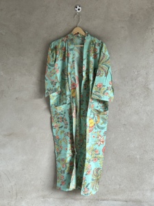 Robe Kimono en Coton Faite Main Imprimée Flocage/Estampage Bloc, Longue, Manches Longues, Col en V, Peignoir Femme Printemps-Été, Modèle Maaunique - Product Image 1