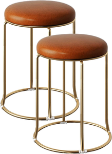 Modern Round Leather Top Bar Stool Gold Metal Frame High Quality Fast Delivery Indoor Furniture <b>Decor</b> Durable <b>Kitchen</b> Seating - Product Image 2