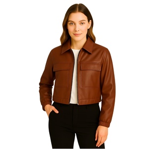 Chaqueta de Cuero Casual para Mujer con Manga Larga, Cuello Solapa, Cierre de Cremallera y Bolsillos Laterales, Precio al por Mayor con MOQ Bajo - Product Image 2