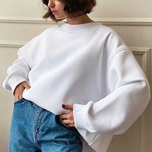 Pull-over décontracté pour femme à col montant, nouveau design tendance, en molleton 100% coton, manches longues, avec logo frontal, prix de gros abordable - Product Image 6