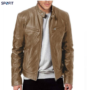Chaqueta de Motocicleta de Cuero Genuino para Hombre, Camuflaje, Cuello Alto, Corte Ajustado, Cierre de Cremallera Corta, Impermeable, Resistente al Viento y Transpirable - Product Image 4