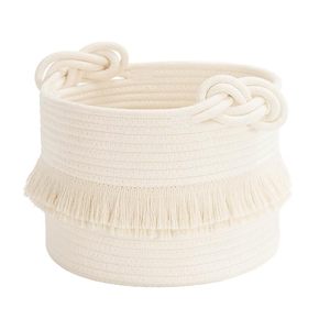 Cesta de Almacenamiento Pequeña de Cuerda de Algodón Tejida con Borla, Cesto Decorativo para Guardar Pañales, Mantas, Revistas y Llaves - Product Image 1