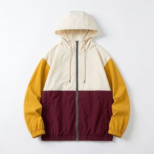 <b>Men's</b> Color Blocking Windbreaker <b>Racer</b> <b>Jacket</b> Hooded Zipper Closure Casual Loose Fit Polyester Shell Spring Wear - Product Image 6