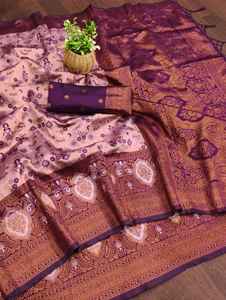 Sari de Seda Banarasi Hecho a Mano para Mujer, Sari Tradicional para Bodas y Fiestas, Disponible para Uso Diario a Precio de Exportación - Product Image 5