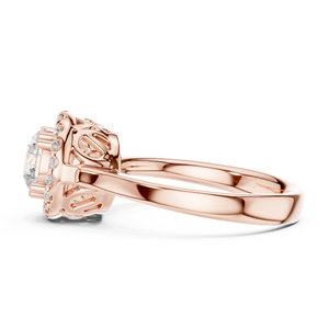 Anillo de Compromiso con Halo de Diamantes Moissanite de Corte Redondo en Plata Chapada en Oro Rosa - Anillo de Propuesta Clásico con Banda Lisa para Mujer - Product Image 3