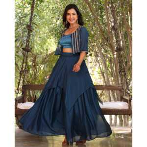 Ensemble jupe et veste en mousseline Gotta bleu Bloom, taille XS, manches trois-quarts - Product Image 2