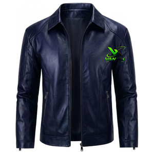 VANTEX Veste en cuir véritable marron pour homme, écologique, vintage, col rabattu, fermeture éclair, veste de motard avec poches zippées - Product Image 3
