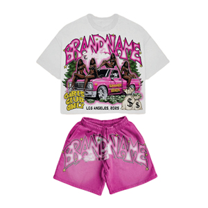 Ensemble T-shirt et short personnalisés avec impression sérigraphique et strass effet soleil délavé – Qualité supérieure – Pour unisexe - Product Image 4