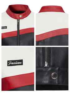 Chaqueta de aviador de cuero para mujer, edición corta, cuello alto, cremallera, nueva, en contraste, de moda, superventas - Product Image 3