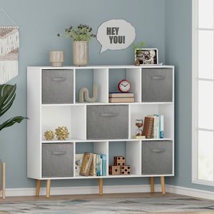 Libreria Moderna Industriale Bianca Solida, Arredamento Minimalista per Soggiorno o Ufficio, Disponibile in Vari Stili di Pannelli in Legno Massello - Product Image 1