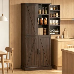 Mobiletto Moderno Rustico Stile Fienile 76 cm x 39,9 cm x 183 cm in Rovere e MDF con Ripiani Regolabili per Cucina - Product Image 3