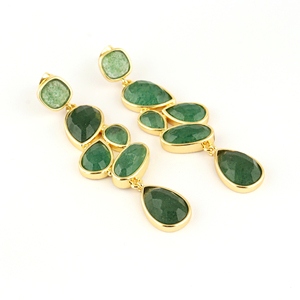 ต่างหูแฟชั่นขายส่ง หินควอตซ์สีเขียวธรรมชาติ รูปทรงยาว ตัวเรือนทองเหลืองชุบทอง 18k ต่างหูสำหรับผู้หญิง - Product Image 3