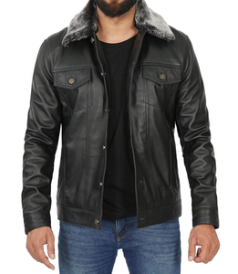 Men Genuine Lambskin Leather <b>Trucker</b> <b>Jacket</b> Front Pockets Casual Vintage <b>Jacket</b> - Product Image 4