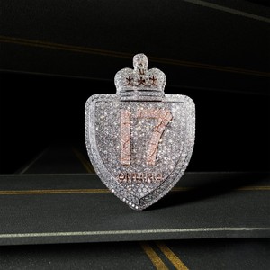 Luxury Rose Gold Plated Shield Crown Themed Moissanite Inlay 925 Sterling Silver Pendant Charm Unisex <b>Gift</b> Wedding Anniversary - Product Image 1