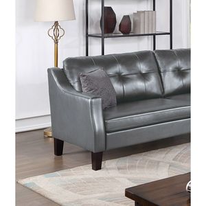 Set Divano Contemporaneo 2 Pezzi in Ecopelle Grigia per Soggiorno, Divanetto con Cuscini Morbidi e Design Trapuntato, Divano Imbottito - Product Image 5