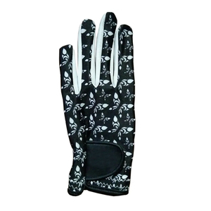 Gant de golf pour femme en cuir véritable blanc avec paume florale noire antidérapante, protection UV authentique - Product Image 3