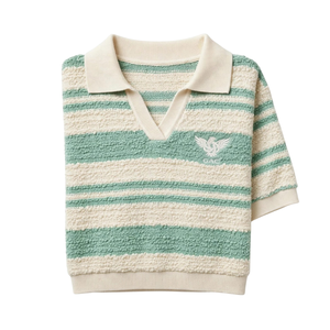 Mens Textured Striped Knit <b>Polo</b> Shirt Short Sleeve Collared V Neck Cream Brown Casual Sweater <b>Top</b> for Mens Casual Fashion - Product Image 4