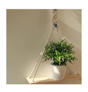 Evil Eye Design Macrame Wall Hanging Shelf With Wooden Base Perfect For Garden Decor Plants Storage And Outdoor Display - Product Image 4