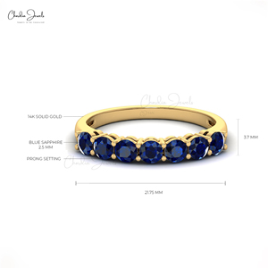 Nouvel Arrivage 2026 Bague d'éternité de mariage en or jaune fin 14 carats avec saphir bleu naturel de 3 mm serti à griffes, Fournisseur pour commandes en gros - Product Image 3
