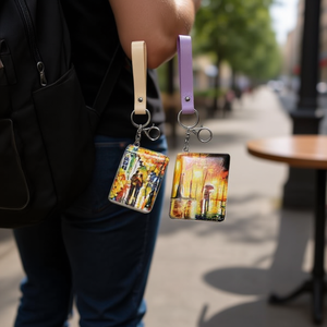 Llavero Zi con pintura al óleo, espejo portátil cuadrado de 6,2x8,6 cm con correa para mujeres y hombres - Product Image 1