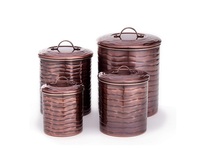 Modern Look <strong>Hammered</strong> Metal Food Storage Containers With Lids Airtight Cylinder Vintage Design Kitchen Spice Jars Set of 4 Pcs