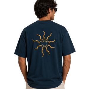 เสื้อยืดโอเวอร์ไซส์สีน้ำเงินกรมท่าสำหรับผู้ชาย แขนสั้น ผ้าฝ้าย คอกลม ปักลายพระอาทิตย์ สไตล์ลำลอง สตรีทแวร์ ทรงหลวม แฟชั่น - Product Image 2