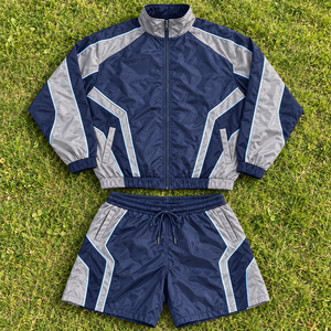<b>Mens</b> Lightweight Windbreaker Jacket <b>Shorts</b> Set Color Block Full <b>Zip</b> Nylon <b>Short</b> Set Sports Tracksuit Wear Custom Label - Product Image 1
