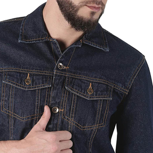 Veste en jean pour homme en gros, manches longues, en denim de coton, col montant, couleur unie, manteau en jean personnalisé, style urbain, hiver - Product Image 6