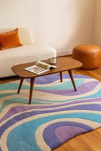 Retro Wave Wool Rug Hand Tufted Modern Abstract Designer <b>Carpet</b> white purple Durable Area Rug for Living Room Bedroom Picnic Use - Product Image 1