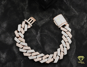 Luxury Two Tone Iced Out Cuban Link <b>Bracelet</b> with Rose Gold <b>White</b> Gold Lab Grown Diamond Pave Design - Product Image 3