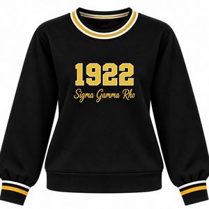 Black Sigma Gamma Rho Women Crewneck Sweater 1922 Gold Embroidery <b>White</b> Gold Striped Collar Custom Greek Sorority Knitwear - Product Image 1