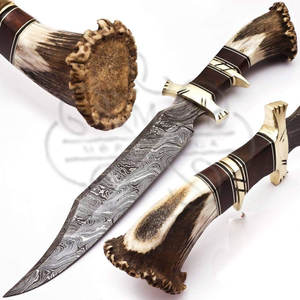 Couteau de survie Bowie en acier Damas pour la chasse, le camping et la randonnée, durable et multi-usages, avec manche en os de chameau - Product Image 2