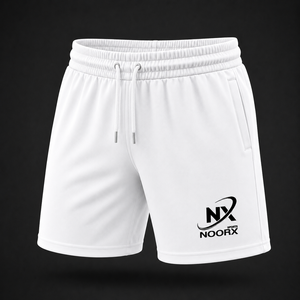 Pantalones Cortos Deportivos de Secado Rápido para Hombre NOORX, Blancos, con Cordón en la Cintura, Bolsillos, Logotipo Estampado en la Parte Delantera, Estilo Jogger, Lavables a Máquina, de Longitud Media - Product Image 1