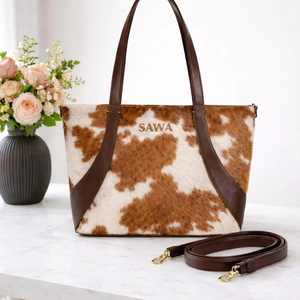 Sac fourre-tout en cuir véritable fait main avec poils, pour femme, été, multifonction, personnalisable, haute qualité LHTB-0040 - Product Image 1