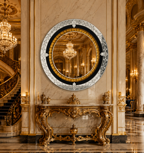 Venetian <b>Mirror</b> Round Size full Circle Wall <b>Mirror</b> Etched Floral Beveled Frame Antique <b>Silver</b> Full Length Decorative Luxury Hand - Product Image 1
