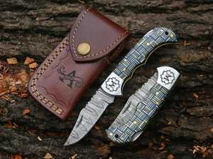 Cuchillo Plegable de Acero de Damasco con Hoja Serrada de Punta Caída y Mango de Madera, Grado Industrial, OEM Personalizable para Uso EDC de Bolsillo - Product Image 2