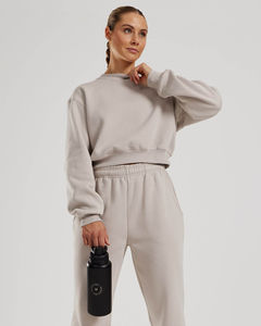 Sudadera de mujer con logo personalizado, cuello redondo, hombros caídos, puños y dobladillo acanalados, sudadera oversize - Product Image 6