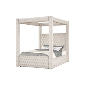 Letto a baldacchino matrimoniale moderno e maestoso con testiera e pediera trapuntate, 1 pz, in velluto avorio ricco, mobili per camera da letto, letto imbottito - Product Image 2