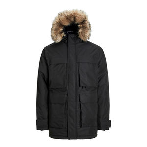 Men Winter Parka Hooded <b>Fur</b> <b>Trim</b> Puffer Jacket Regular Standard Windproof Casual Outdoor Coat Black Custom Logo OEM Service Plus - Product Image 1