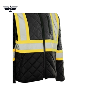 Chaqueta de Seguridad Reflectante Acolchada de Algodón Ignífugo Personalizada |   Chaqueta de Trabajo Acolchada Negra de Alta Visibilidad con Cinta Reflectante - Product Image 6