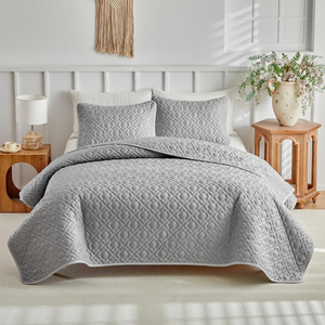 Juego de Cubrecama Acolchado Gris, Hipoalergénico, Transpirable, Lavable a Máquina, Edredón de Poliéster, Tamaño Queen, Temporada de Invierno - Product Image 1