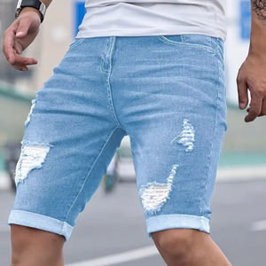 Jeans en denim déchiré vintage de haute qualité, coupe droite, grande taille, pour hommes, été, broderie, jeans courts délavés, vente en gros - Product Image 5