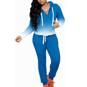 Conjunto Deportivo para Mujer con Degradado de Color, Cierre de Cremallera en Manga Larga, Corte Regular, Pantalones Casuales para Correr, Transpirable, de Poliéster y Algodón, para Otoño - Product Image 4