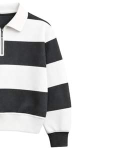 Sudadera con Cierre de Cremallera a Rayas Blancas y Negras para Hombre, Cuello Camisero, Felpa, Informal, Invierno, Fabricante OEM Personalizado - Product Image 4