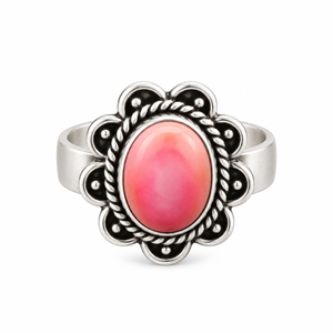 Bague en pierre rose à motif floral, faite à la main, style bohème occidental, bijou fantaisie en pierres précieuses, cadeau tendance pour femme - Product Image 6