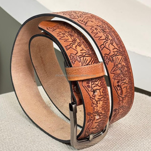 Manufacturer High Quality Hand Tooled Leather Belt for Men & Women Customization <b>Deer</b> Print Embossed Leather Adjustable Belts - Product Image 4
