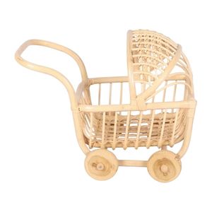 Poussette de poupée en osier faite à la main, adorable jouet pour enfants, mobilier esthétique pour chambre de jeu et cadeau pour filles - Product Image 2