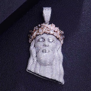 Pendentif visage de Jésus en argent 925 avec micro-pavé de moissanite, style hip-hop pour homme, à porter au quotidien, pendentif religieux. - Product Image 5